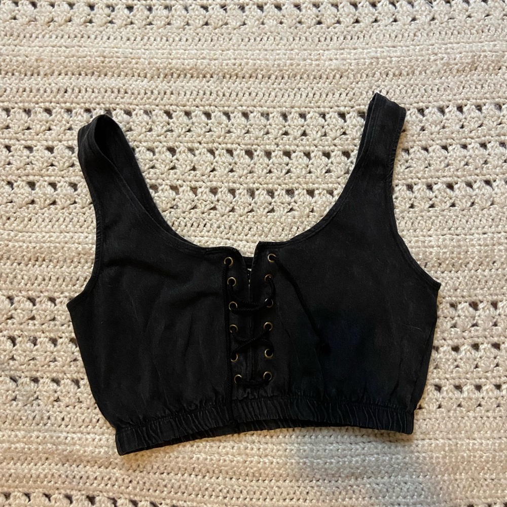 Urban outfitters black lace up crop top size medium